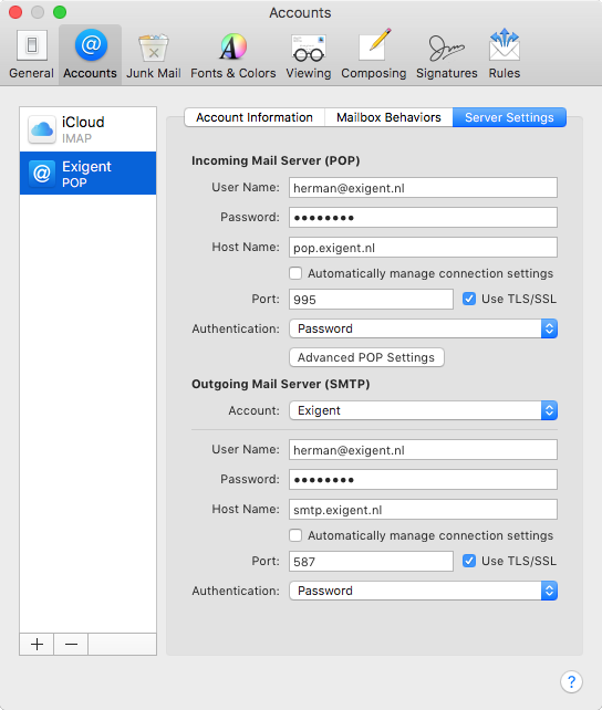 Mailserver instellingen Apple Mail