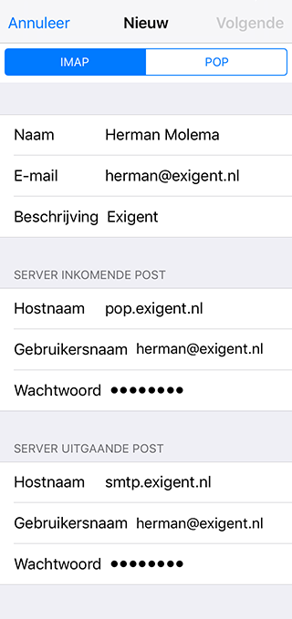 Mailserver instellingen iPhone